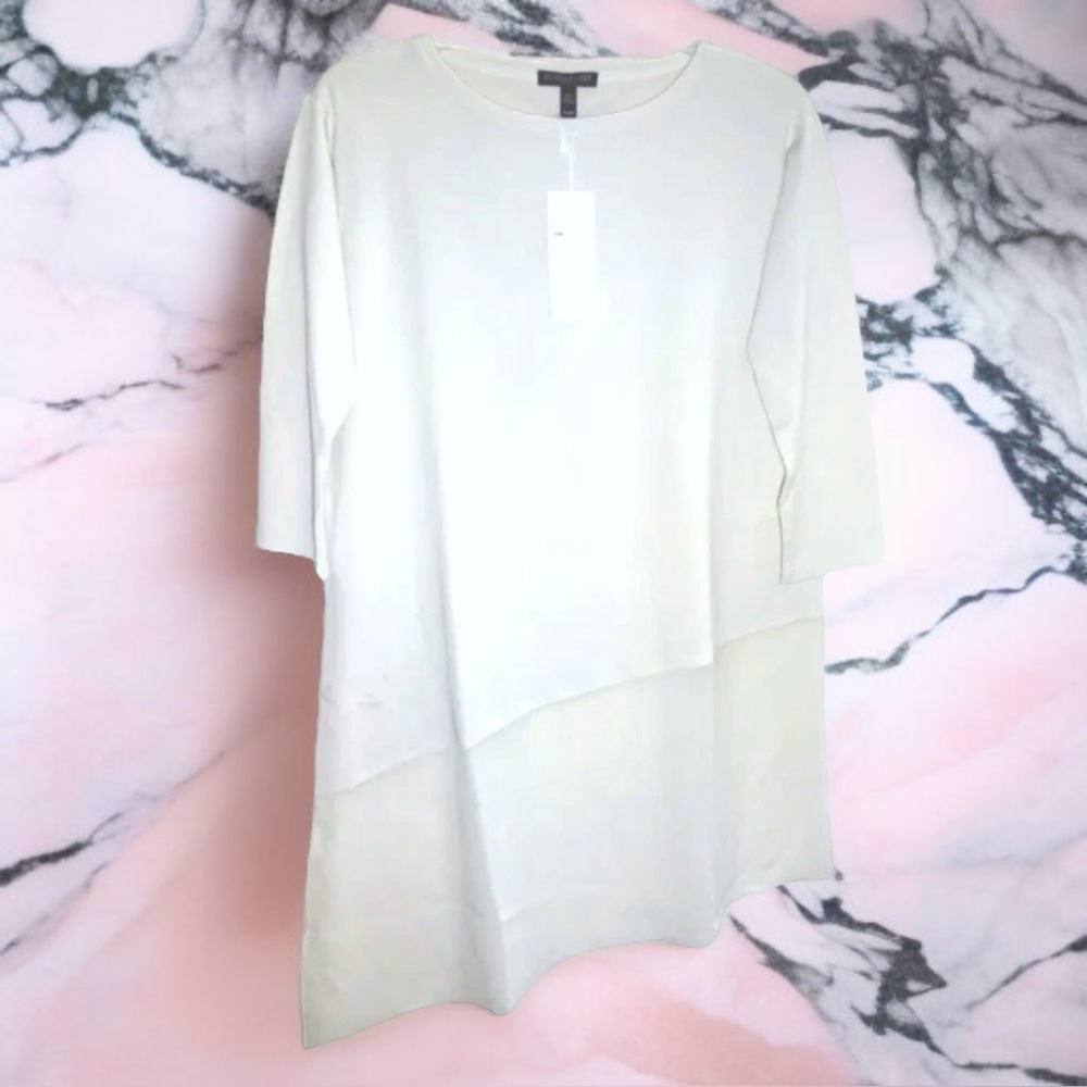 $298 NWT Eileen Fisher Stretch 100% Silk Tunic Petite Small 6P 8P Bone 3/4 Sleev
